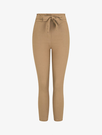 Pantalon paper bag slim taille haute - Camel - 5