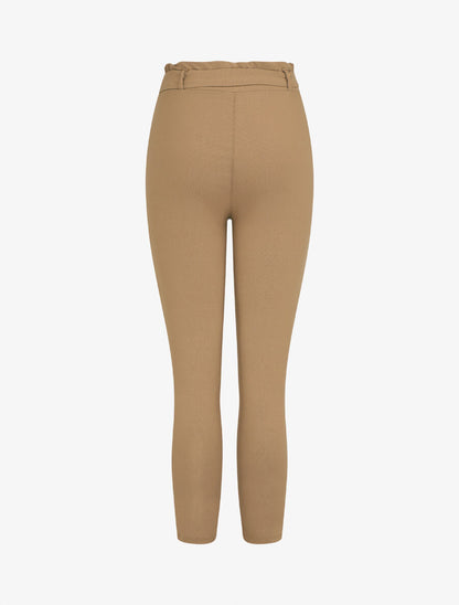 Pantalon paper bag slim taille haute - Camel - 2