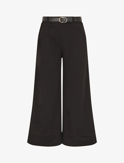 Pantalon large uni taille haute - Noir - 1