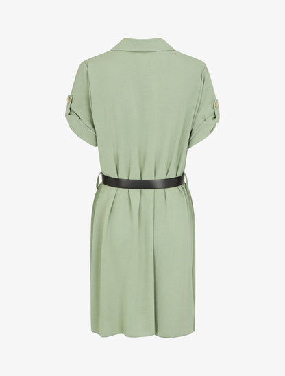 Robe chemise effet plissé à manches 3/4 - Kaki - 2