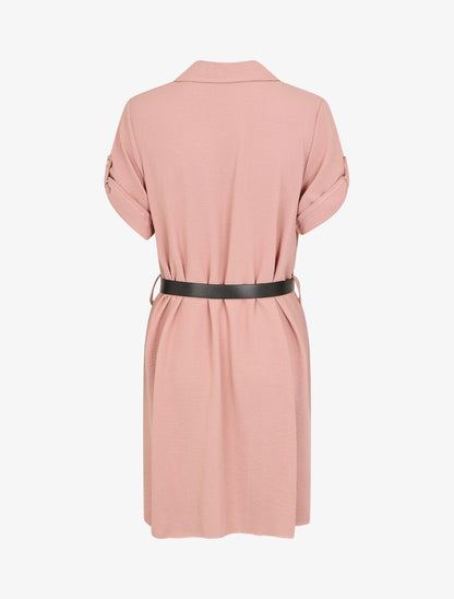 Robe chemise effet plissé à manches 3/4 - Vieux rose - 2