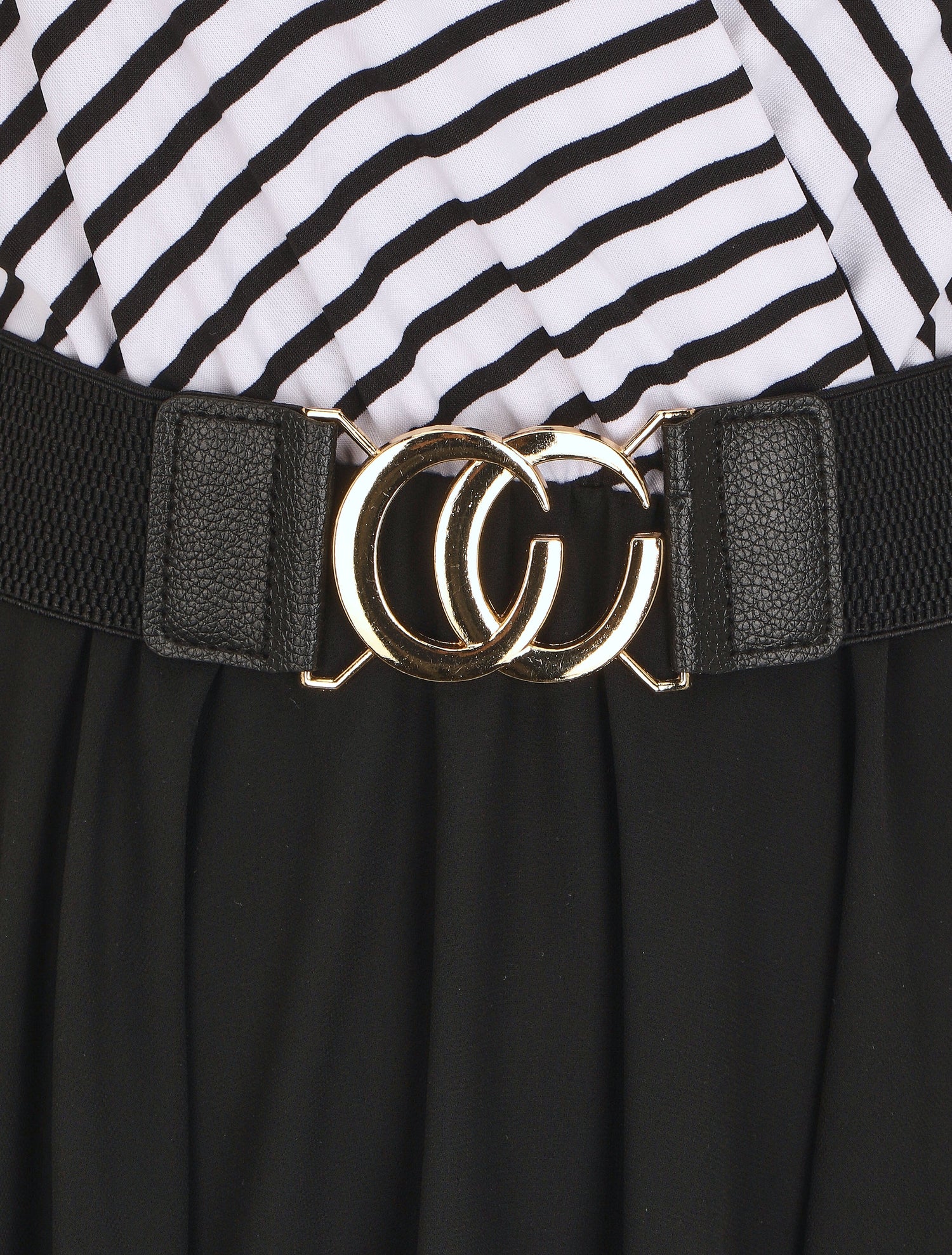 Robe bi-matière à haut imprimé style marinière - Noir - 3