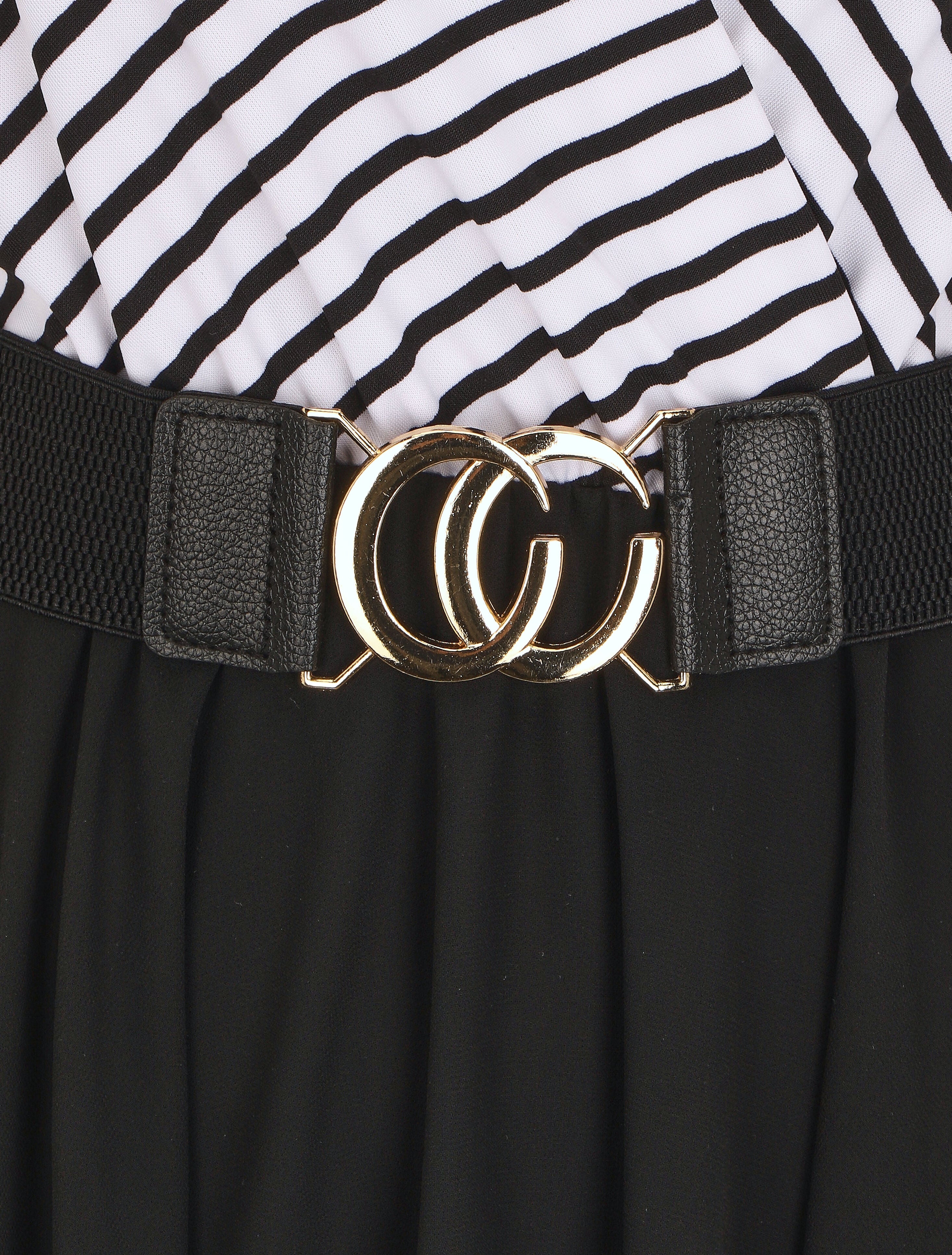 Robe bi-matière à haut imprimé style marinière - Noir - 3