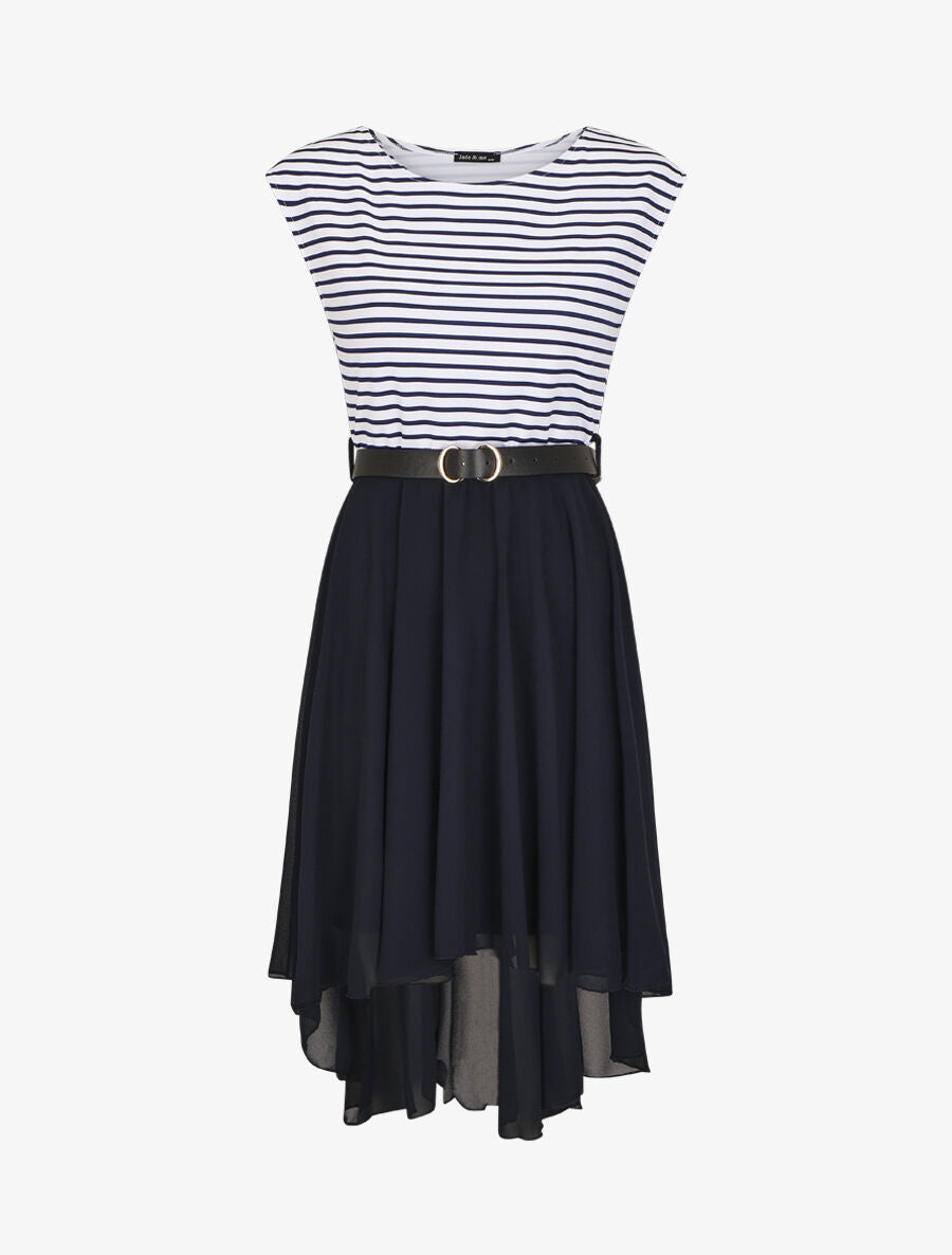 Robe bi-matière à col rond - Marine - 1