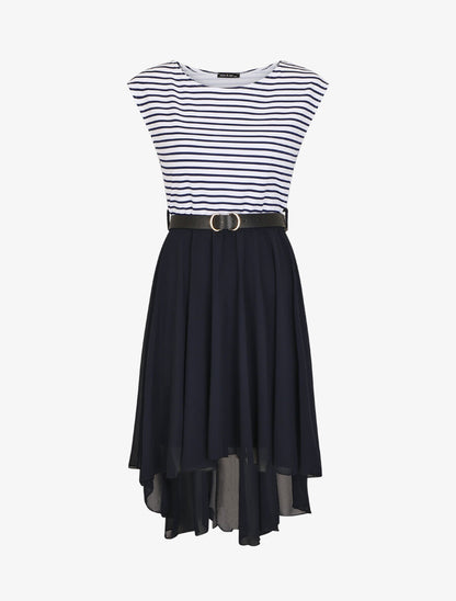 Robe bi-matière à col rond - Marine - 1
