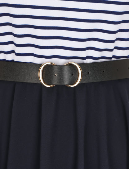 Robe bi-matière à col rond - Marine - 3