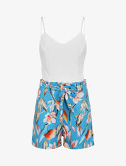 Combishort imprimé floral ceinturée - Turquoise - 1