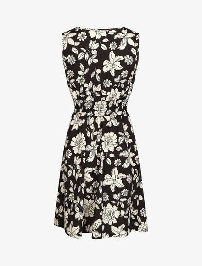 Robe fleuri à taille élastiquée - Noir - 2