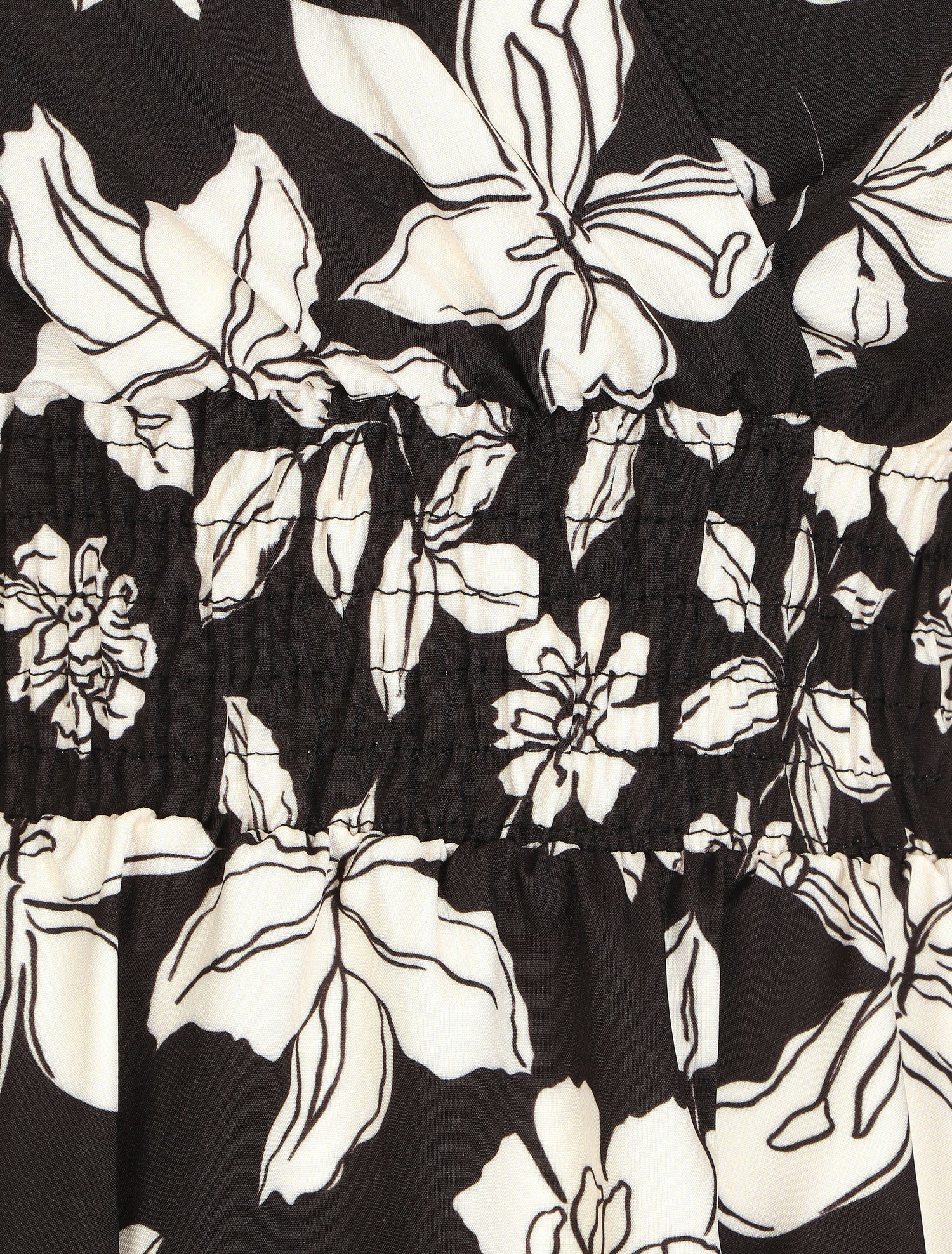 Robe fleuri à taille élastiquée - Noir - 3