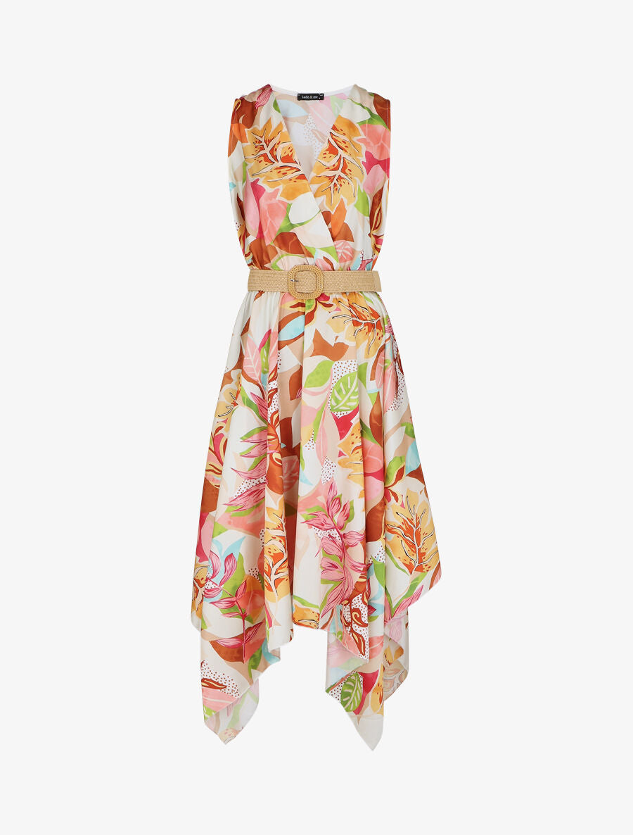 Robe asymétrique à imprimé tropical - Beige - 5