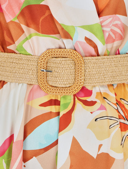 Robe asymétrique à imprimé tropical - Beige - 3