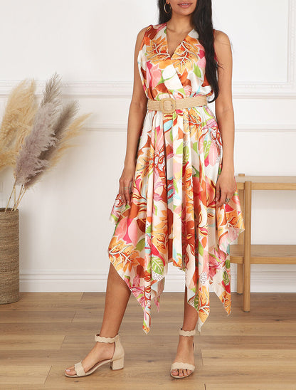 Robe asymétrique à imprimé tropical - Beige - 4