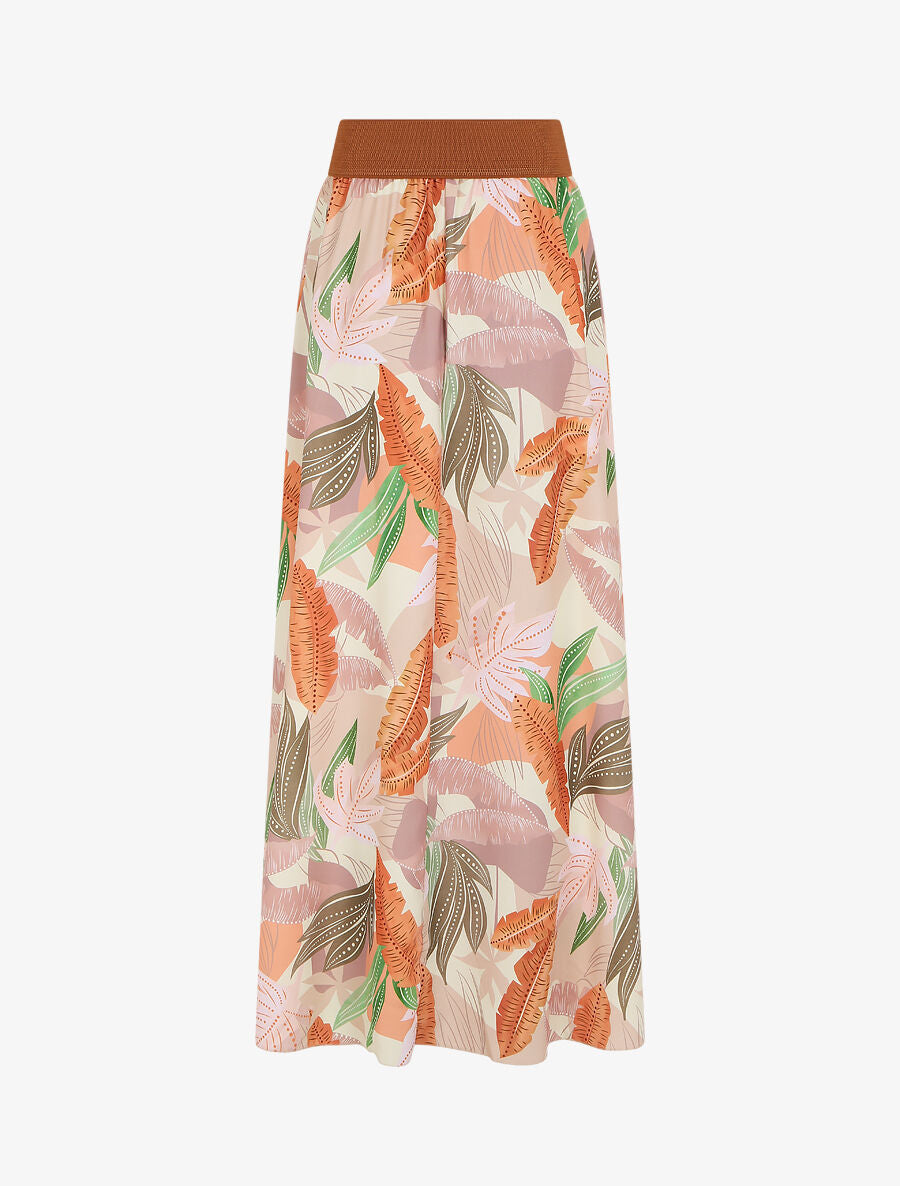 Jupe longue à imprimé feuilles - Beige - 2