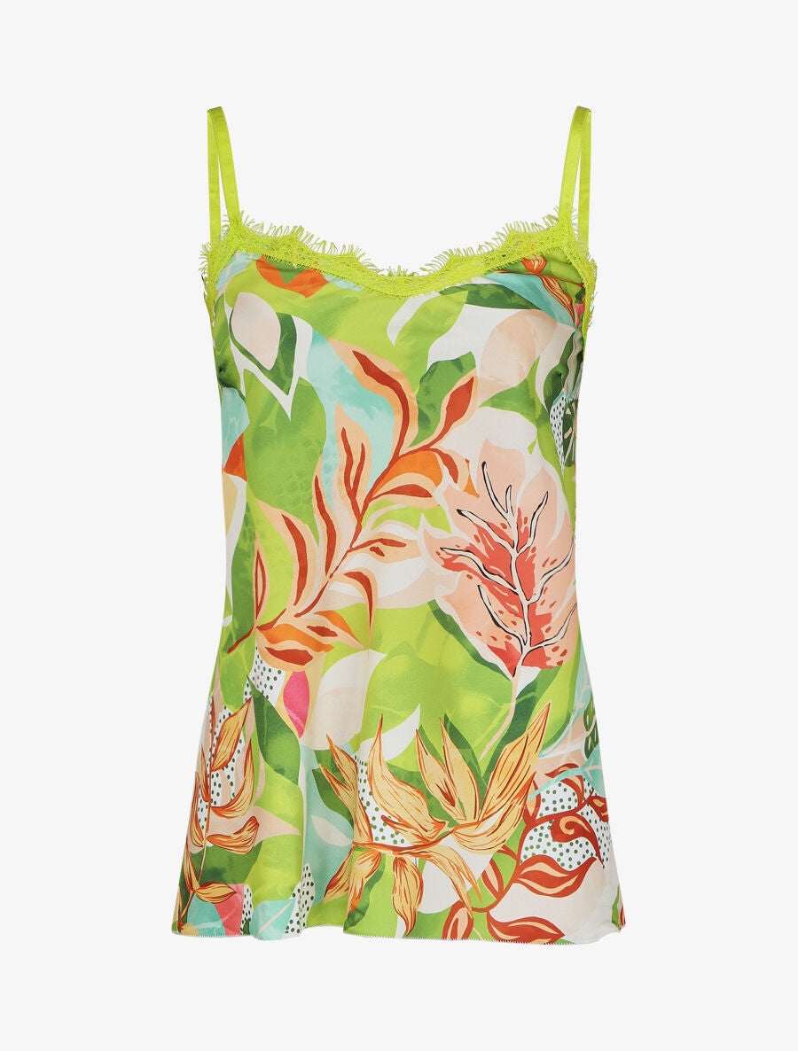 Caraco satiné motif feuilles - Vert anis - 5