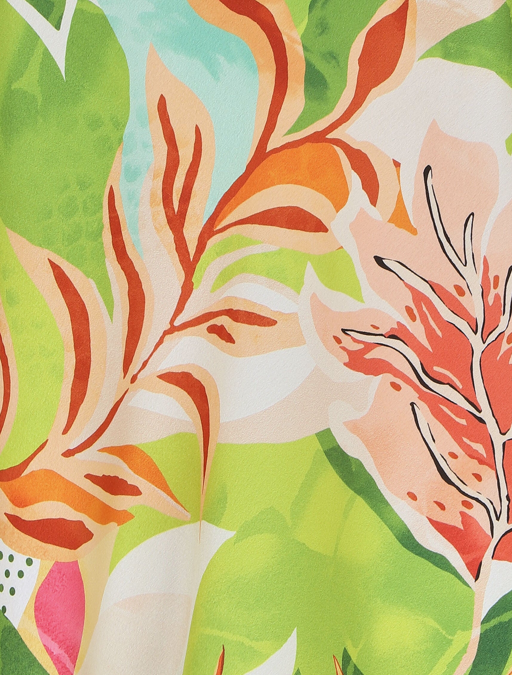 Caraco satiné motif feuilles - Vert anis - 3