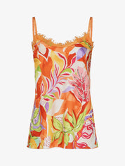 Caraco satiné motif feuilles - Orange - 1