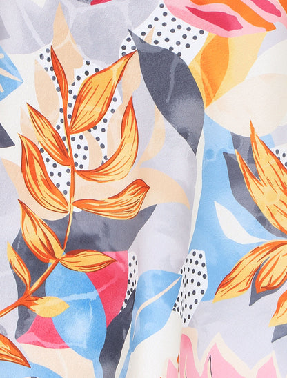 Caraco satiné motif feuilles - Bleu - 3