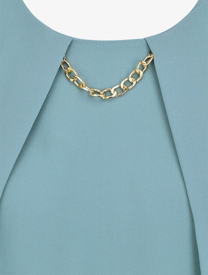 Top droit sans manches col à chaîne - Bleu clair - 3