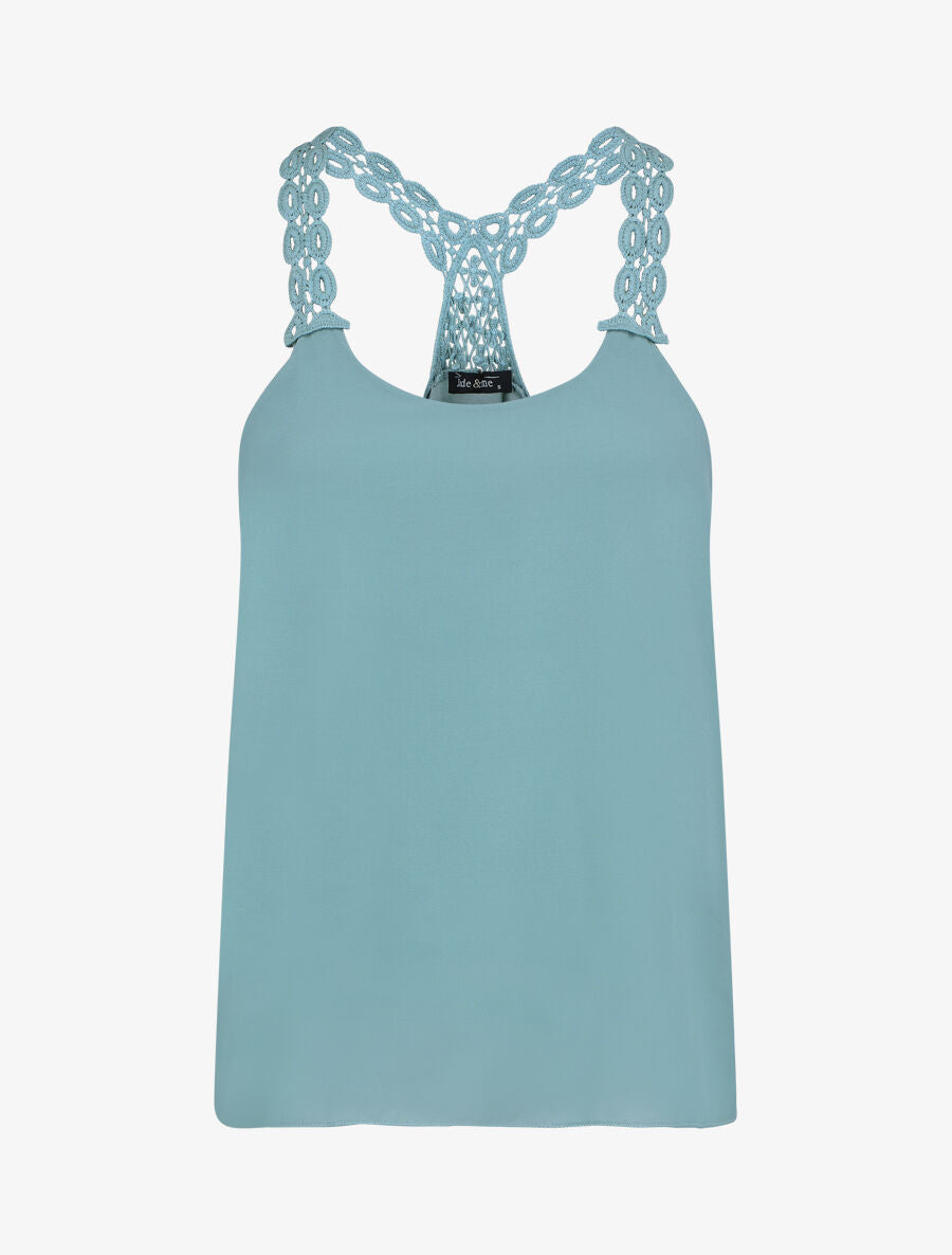 Top droit bretelles en crochet - Bleu clair - 1