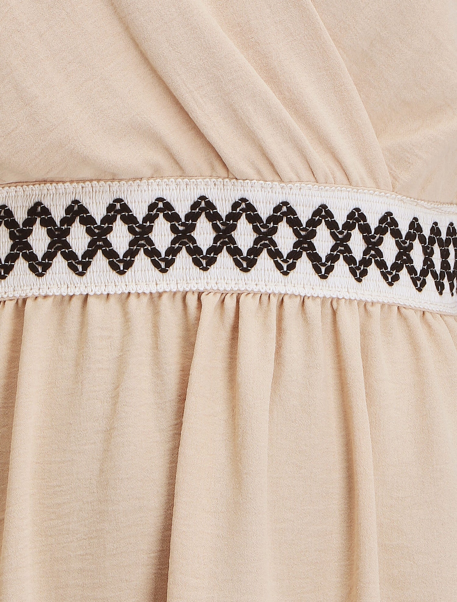 Robe uni à taille élastiquée - Beige - 3