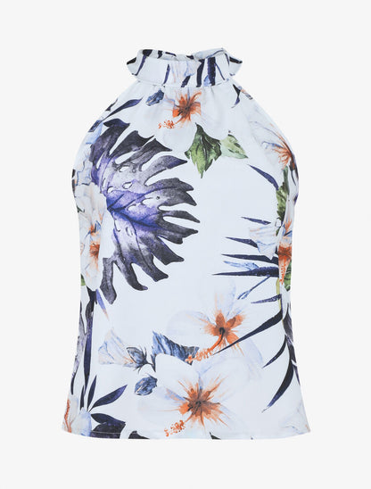 Top sans manches imprimé tropical - Bleu - 4