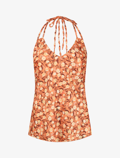 Top satiné à dos nu et imprimé tulipes - Orange - 4
