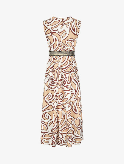 Robe longue imprimé graphique à taille élastiquée irisée - Camel - 2
