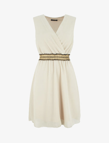 Robe sans manches taille élastiquée irisée - Beige - 5