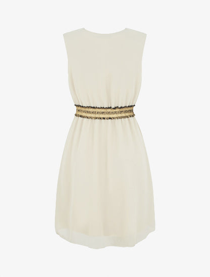 Robe sans manches taille élastiquée irisée - Beige - 2