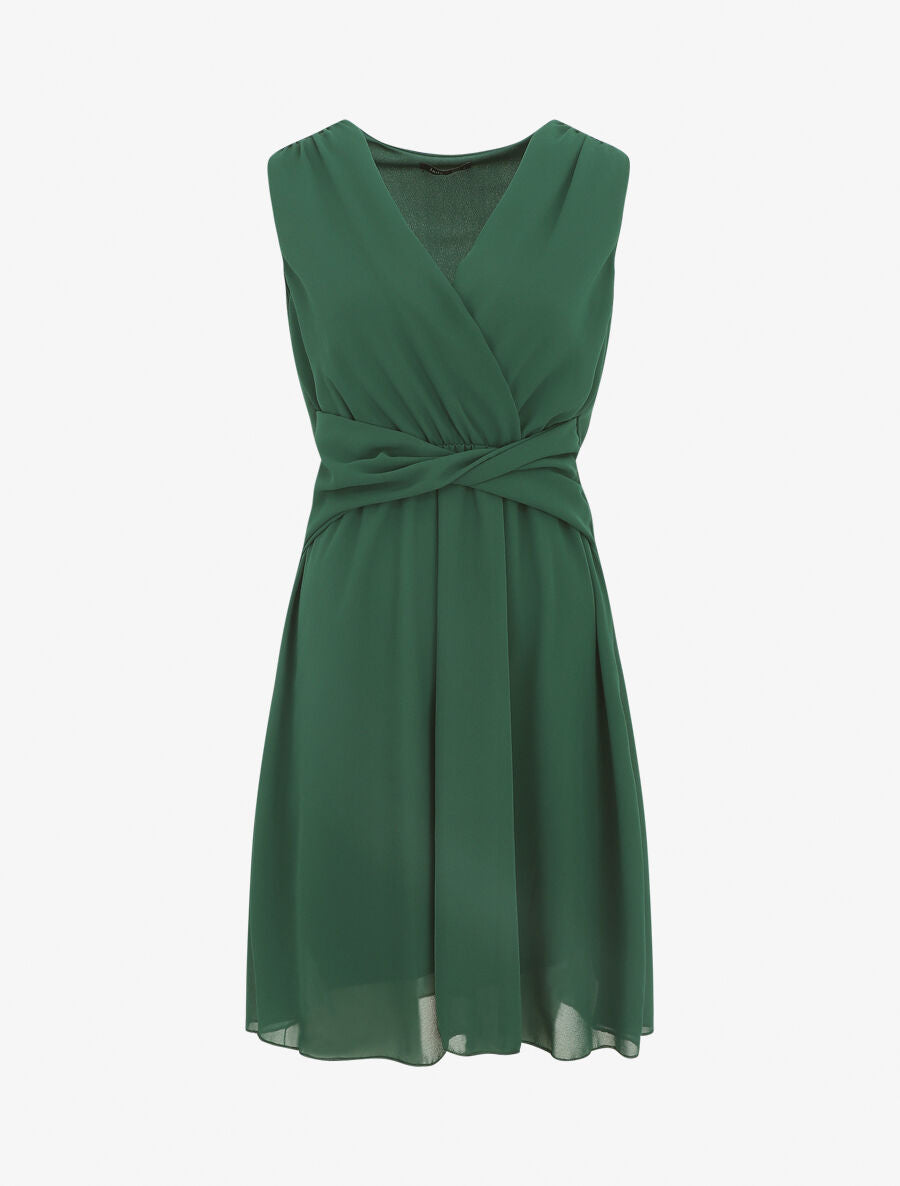 Robe fluide sans manches évasée - Vert foncé - 1