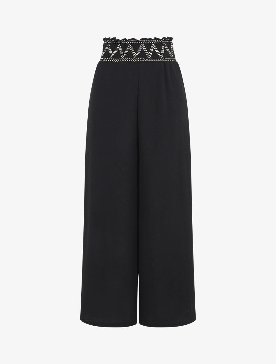 Pantalon ample à taille élastiquée - Noir - 1
