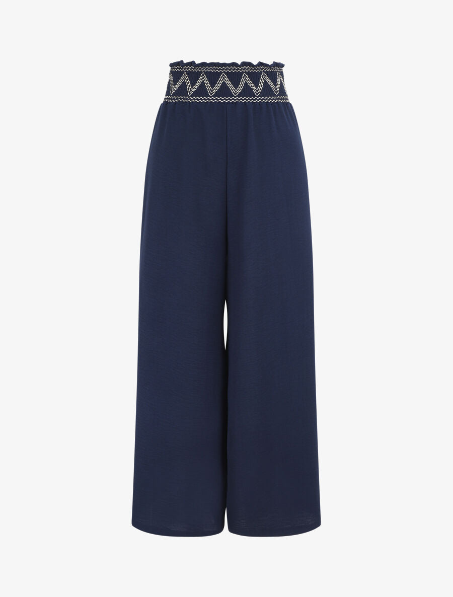 Pantalon ample à taille élastiquée - Marine - 5