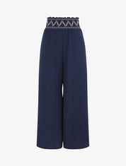 Pantalon ample à taille élastiquée - Marine - 5
