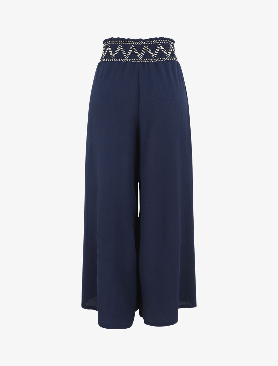 Pantalon ample à taille élastiquée - Marine - 2