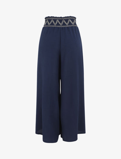Pantalon ample à taille élastiquée - Marine - 2