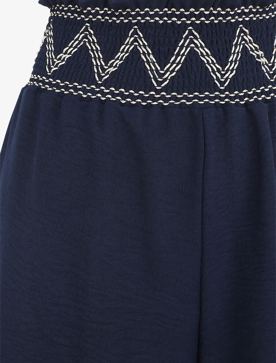 Pantalon ample à taille élastiquée - Marine - 3
