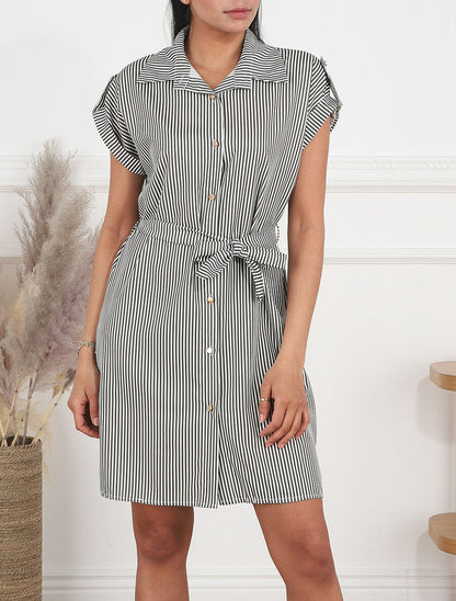 Robe chemise imprimé rayures - Kaki - 4