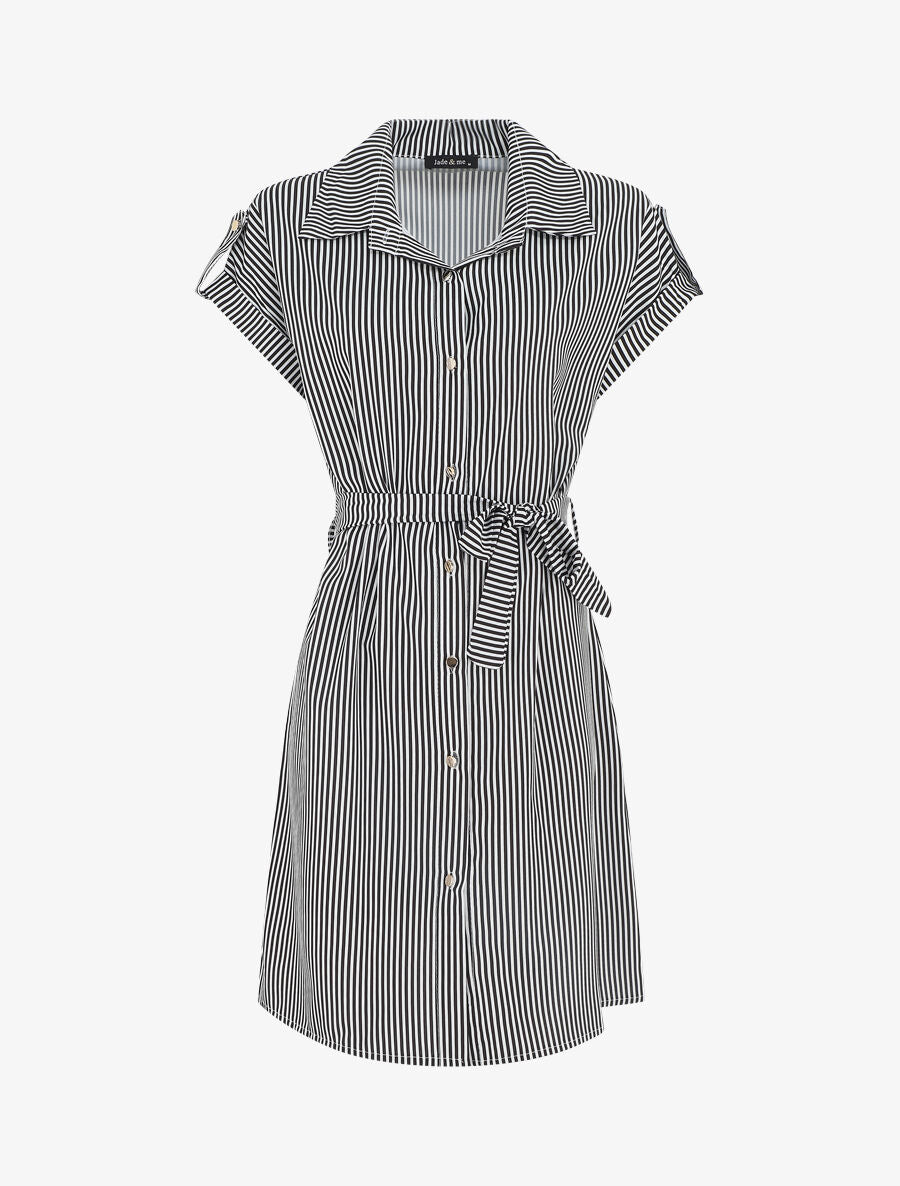 Robe chemise imprimé rayures - Noir - 5