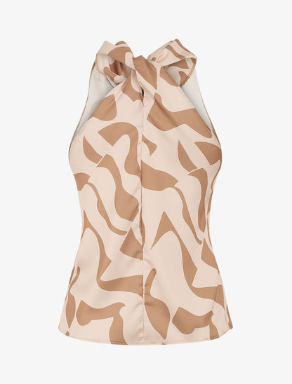 Top satiné sans manches imprimé graphique - Beige - 2