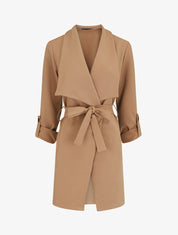 Veste mi-longue col cascade - Taupe - 1