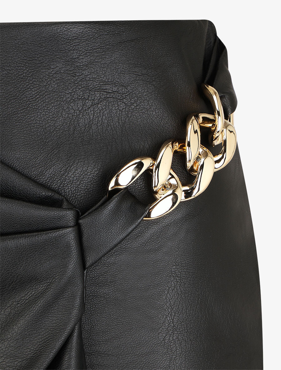 Jupe style portefeuille mi-longue en simili - Noir - 3