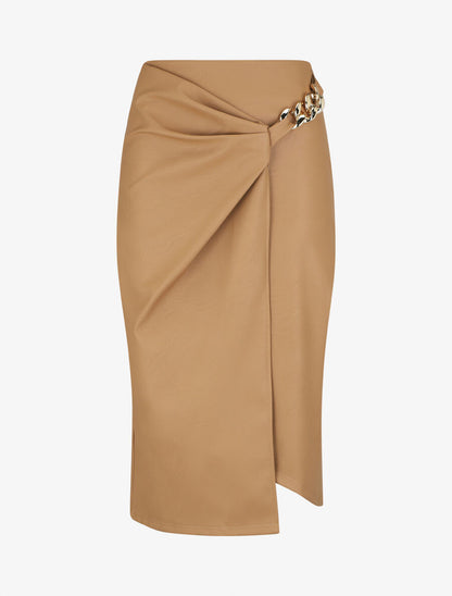 Jupe style portefeuille mi-longue en simili - Camel - 5