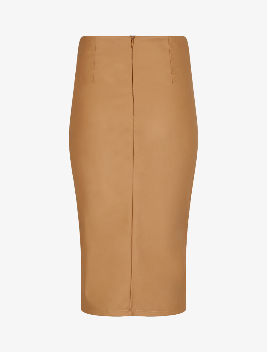Jupe style portefeuille mi-longue en simili - Camel - 2