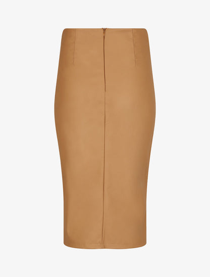 Jupe style portefeuille mi-longue en simili - Camel - 2
