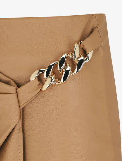 Jupe style portefeuille mi-longue en simili - Camel - 3