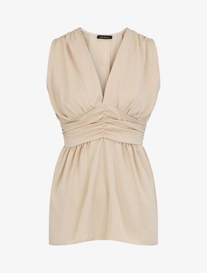 Top empire uni sans manches col V - Beige - 1