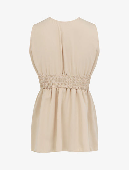 Top empire uni sans manches col V - Beige - 2