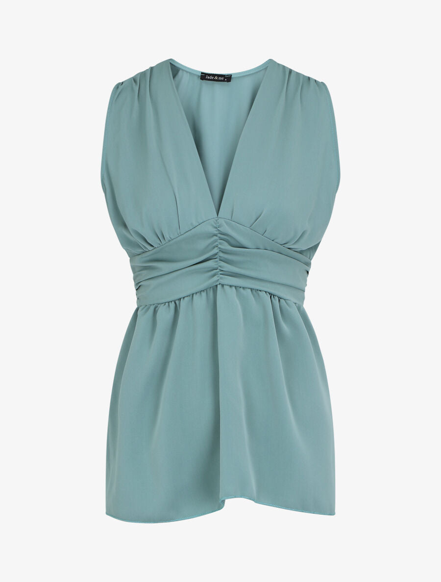 Top empire uni sans manches col V - Turquoise - 1