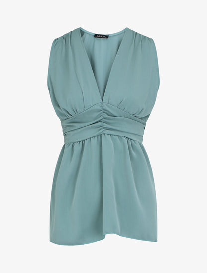 Top empire uni sans manches col V - Turquoise - 1