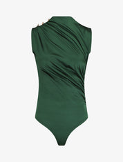 Body sans manches satiné et drapé - Vert foncé - 5